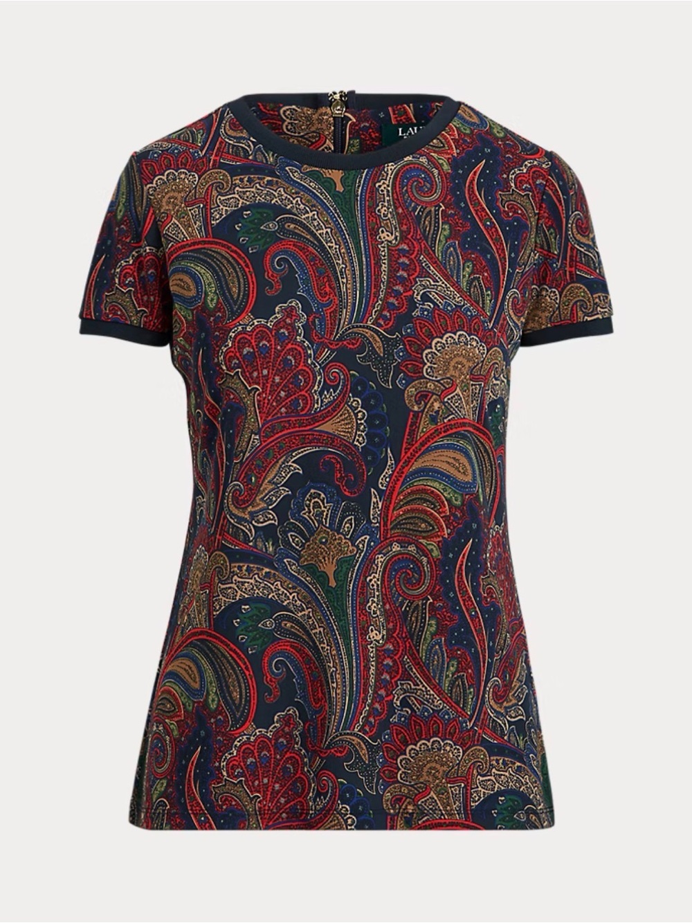 Ralph Lauren Navy Paisley Short-Sleeve Tee with Red, Green & Gold Accents M